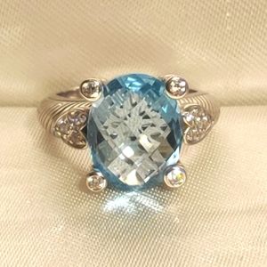 Judith Ripka blue topaz or aquamarine & cz 925ss